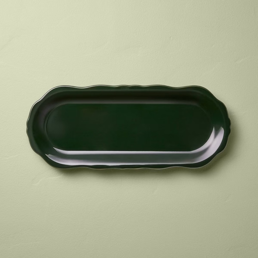 Stoneware Reactive Glaze Oval Serving Tray Dark Green - Hearth & Hand Magnolia